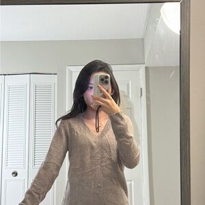 Aritzia Taupe V-Neck Sweater